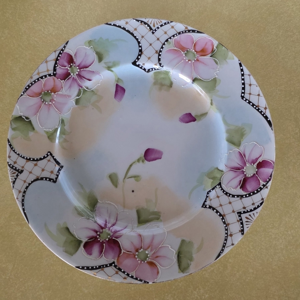 Vintage Japan 7" Plate Hand Painted Blossoms Pastels & Moriage Beautiful - Picture 8 of 9